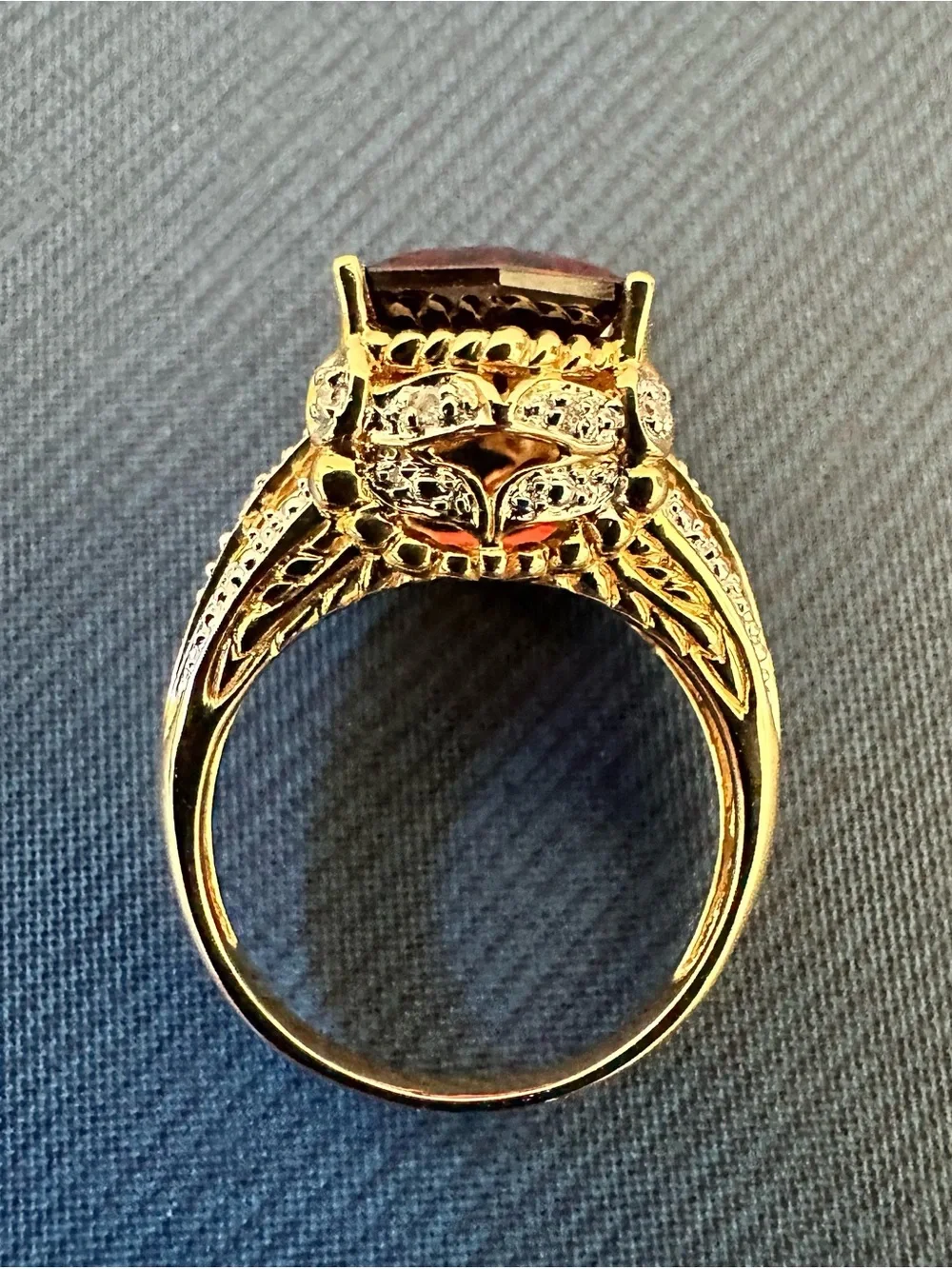 14K Yellow Gold MDA Signed 5+ Carat Hexagonal Cut Wine Garnet & Diamond Ring 7